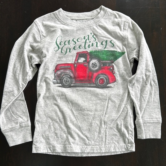 Gray Long Sleeve Tee with Red Truck and Christmas Tree - Picture 1 of 2